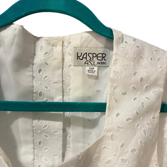 Vintage Kasper A.S.L. Petite White Eyelet Tank Blouse – Size 12P - Picture 5 of 5